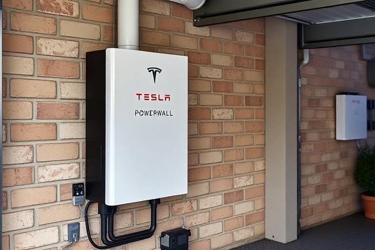 Home battery storage system installed next to solar inverter