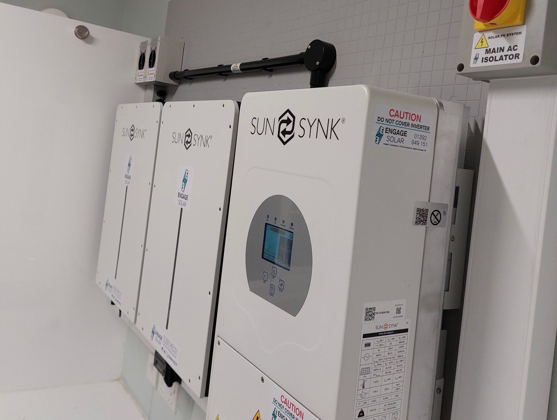 Sunsynk inverter and battery storage system installed indoors by Engage Solar in Devon